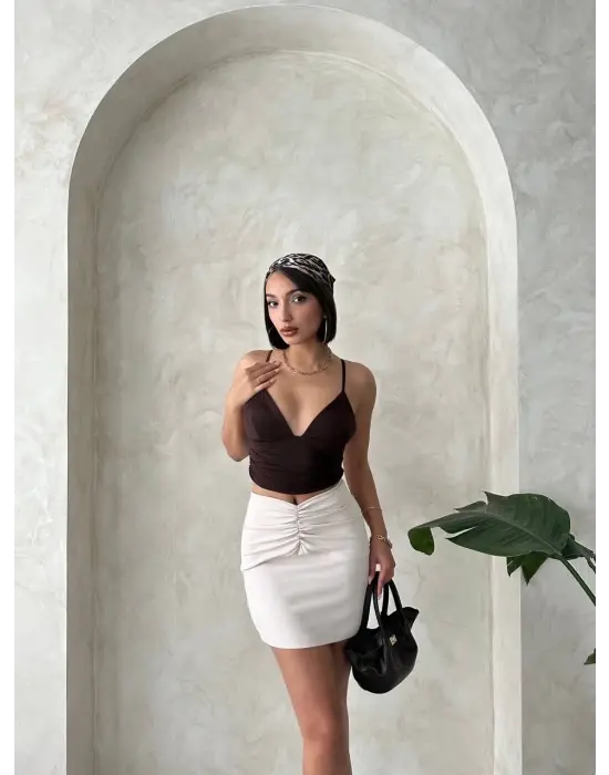 Önü Büzgülü Etek Bej S24222