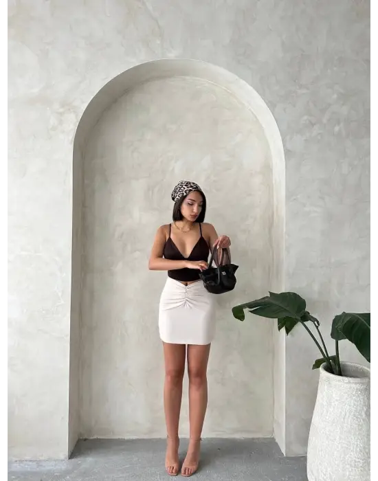 Önü Büzgülü Etek Bej S24222