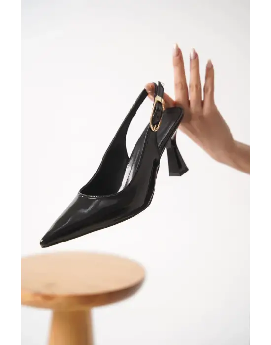 Ophelia Kadın Siyah Rugan Topuklu Ayakkabı