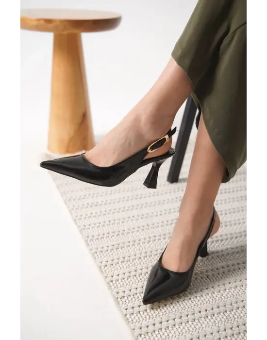 Ophelia Kadın Siyah Rugan Topuklu Ayakkabı