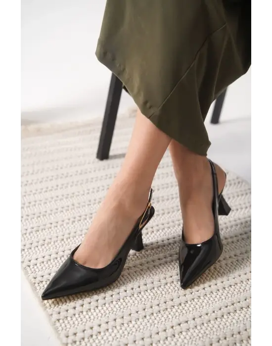 Ophelia Kadın Siyah Rugan Topuklu Ayakkabı