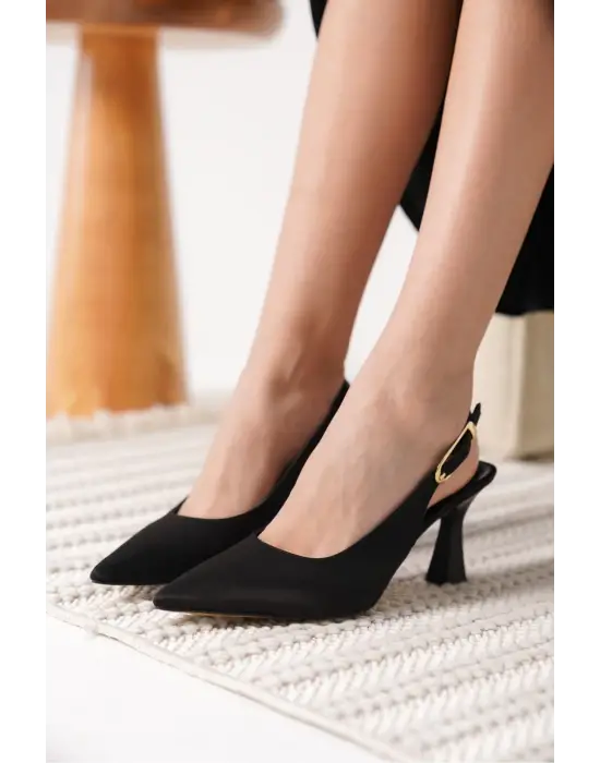 Ophelia Kadın Siyah Saten Topuklu Ayakkabı