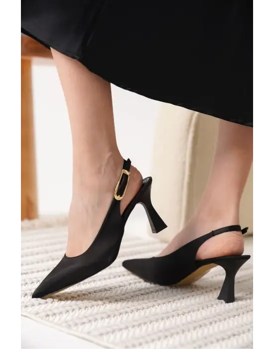 Ophelia Kadın Siyah Saten Topuklu Ayakkabı