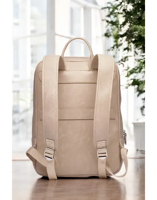 Organizer Premium Deri 16 inç Crazy Bej Sırt Laptop Çantası