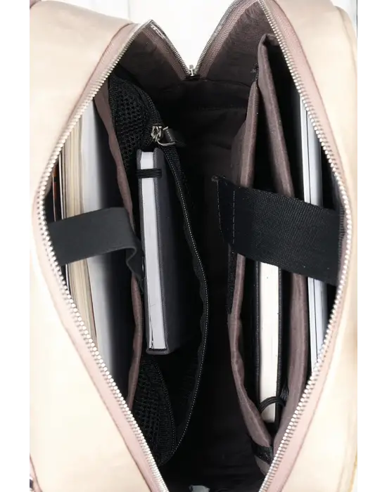 Organizer Premium Deri 16 inç Crazy Bej Sırt Laptop Çantası