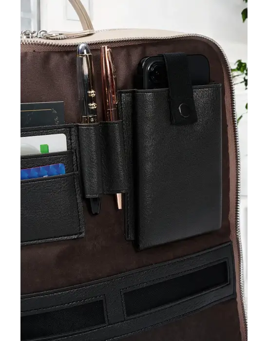 Organizer Premium Deri 16 inç Crazy Bej Sırt Laptop Çantası