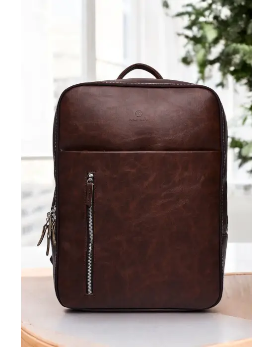 Organizer Premium Deri 16 inç Crazy Kahve Sırt Laptop Çantası