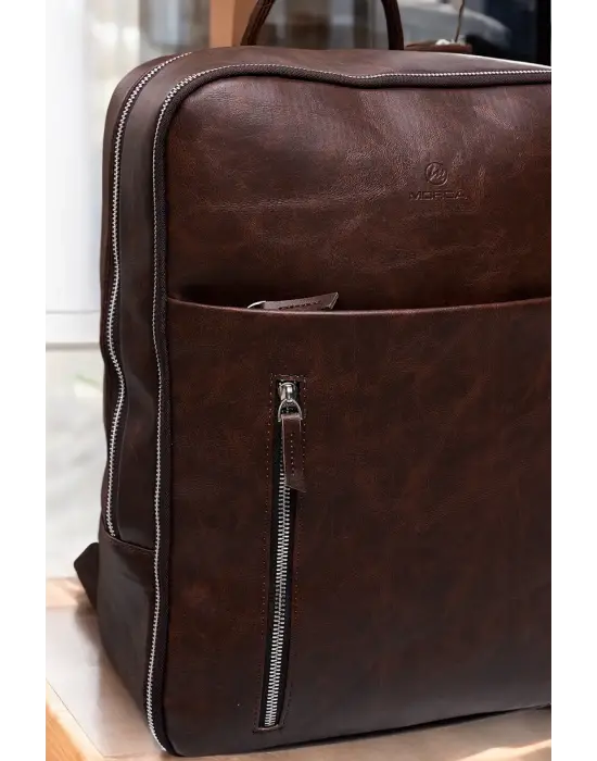 Organizer Premium Deri 16 inç Crazy Kahve Sırt Laptop Çantası