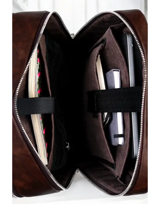 Organizer Premium Deri 16 inç Crazy Kahve Sırt Laptop Çantası