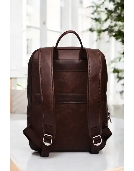 Organizer Premium Deri 16 inç Crazy Kahve Sırt Laptop Çantası