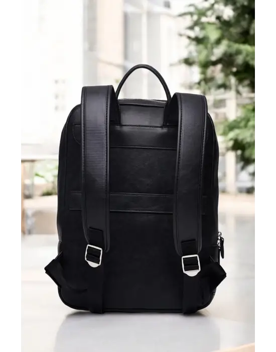 Organizer Premium Deri 16 inç Crazy Siyah Sırt Laptop Çantası