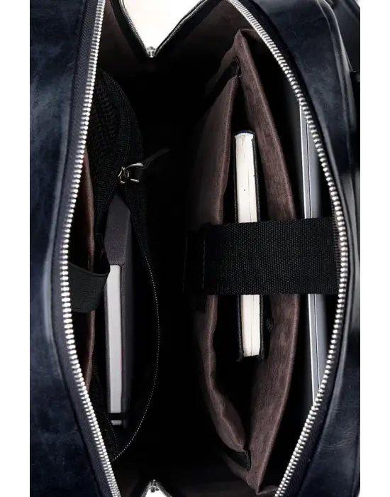 Organizer Premium Deri 16 inç Crazy Siyah Sırt Laptop Çantası