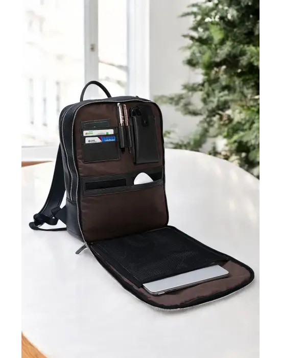 Organizer Premium Deri 16 inç Crazy Siyah Sırt Laptop Çantası
