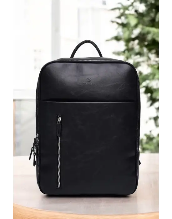 Organizer Premium Deri 16 inç Crazy Siyah Sırt Laptop Çantası