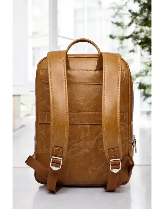 Organizer Premium Deri 16 inç Crazy Taba Sırt Laptop Çantası