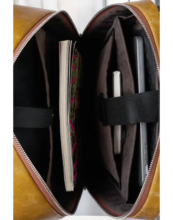 Organizer Premium Deri 16 inç Crazy Taba Sırt Laptop Çantası