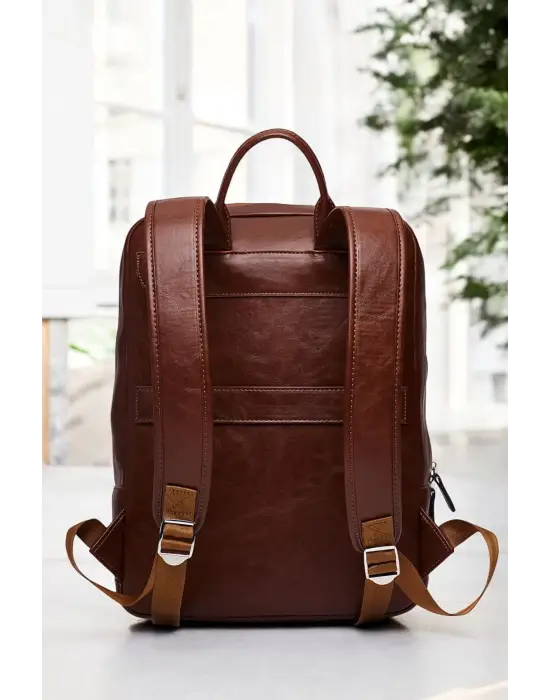 Organizer Premium Deri 16 inç Taba Nova Sırt Laptop Çantası