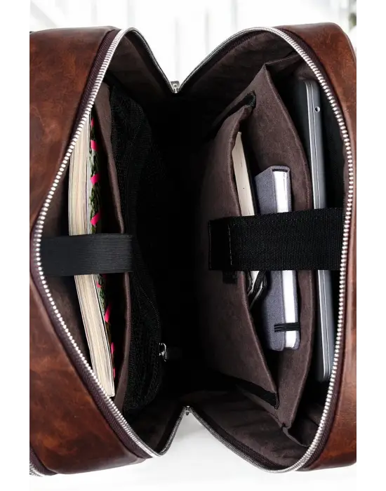 Organizer Premium Deri 16 inç Taba Nova Sırt Laptop Çantası