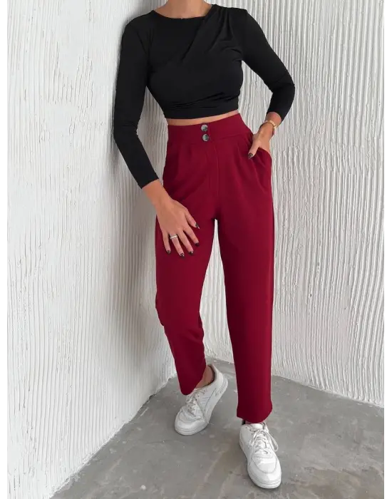 Örme Krep Pantolon Çift Düğmeli