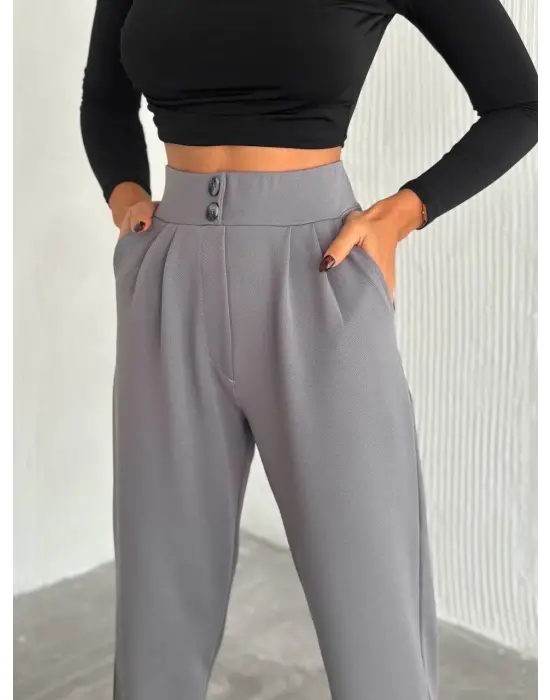 Örme Krep Pantolon Çift Düğmeli