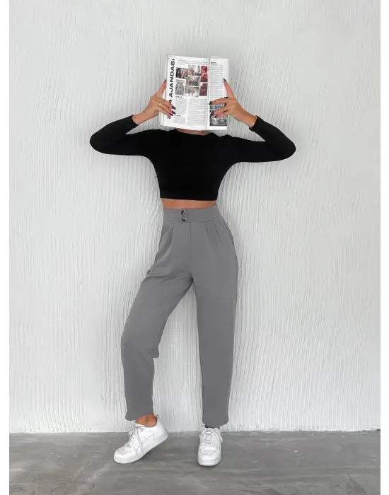 Örme Krep Pantolon Çift Düğmeli