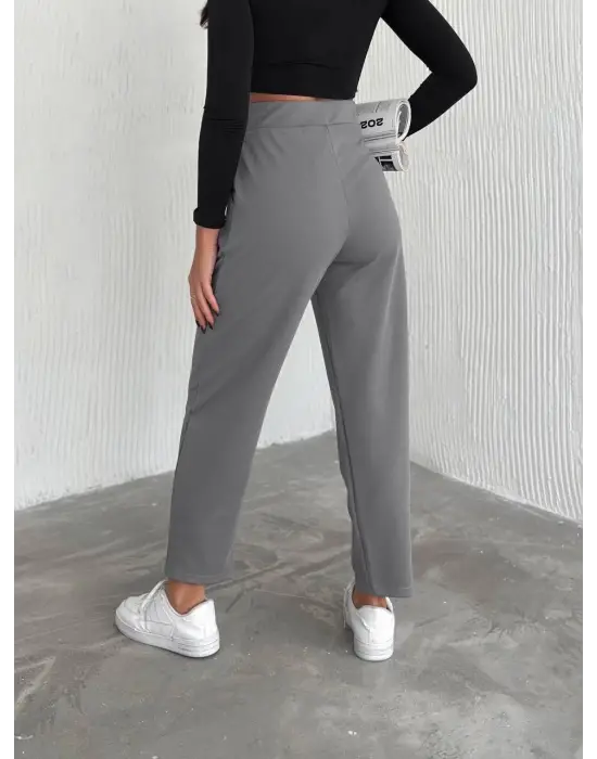 Örme Krep Pantolon Çift Düğmeli