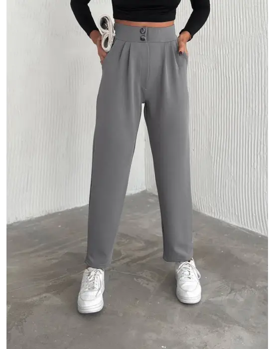 Örme Krep Pantolon Çift Düğmeli