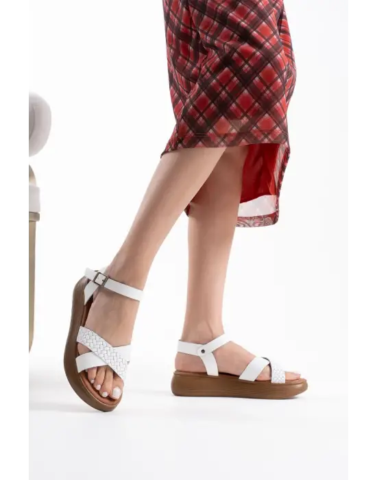 Orwell Beyaz Hakiki Deri Sandalet