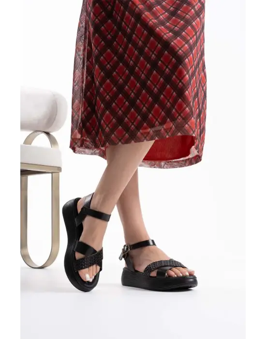 Orwell Siyah Hakiki Deri Sandalet