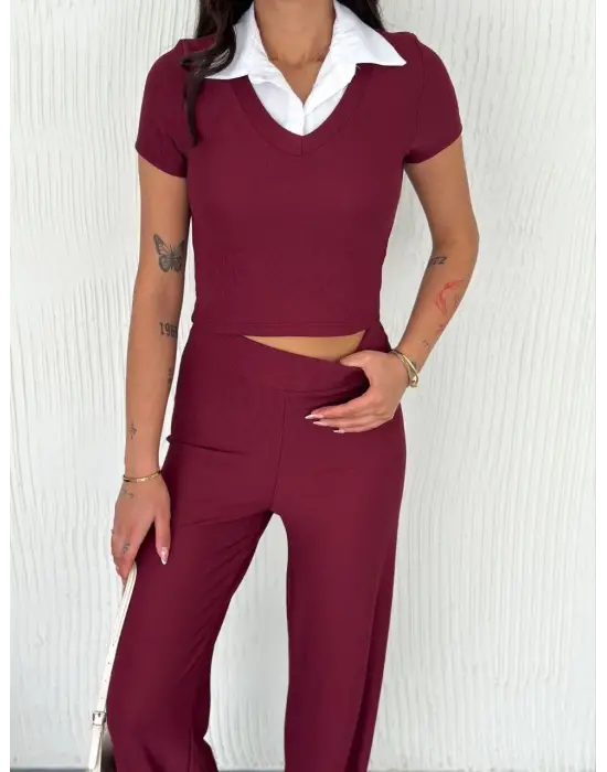 Ottoman Kumaş Beyaz Gömlek Yaka Takım S4142