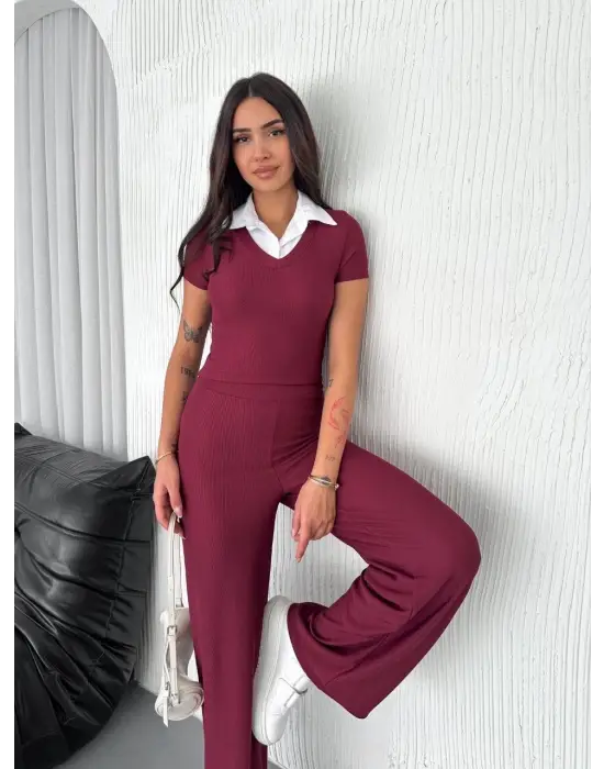 Ottoman Kumaş Beyaz Gömlek Yaka Takım S4142