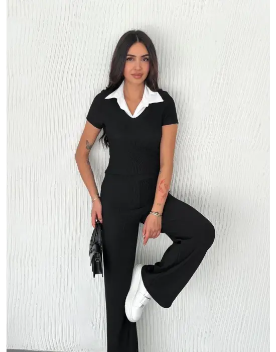 Ottoman Kumaş Beyaz Gömlek Yaka Takım S4142