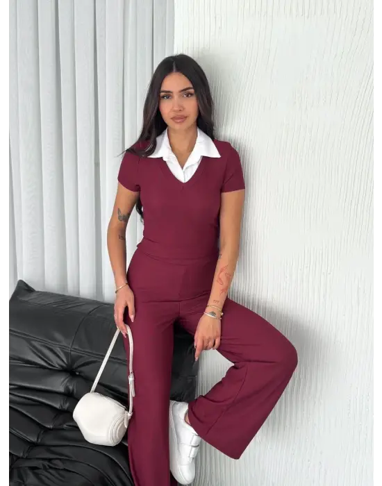 Ottoman Kumaş Beyaz Gömlek Yaka Takım S4142