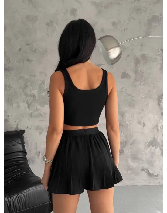 Ottoman Önü Taşlı Atlet Siyah