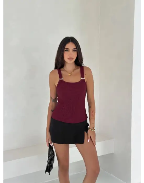 Ottoman Toka Askılı Bluz Bordo S4194