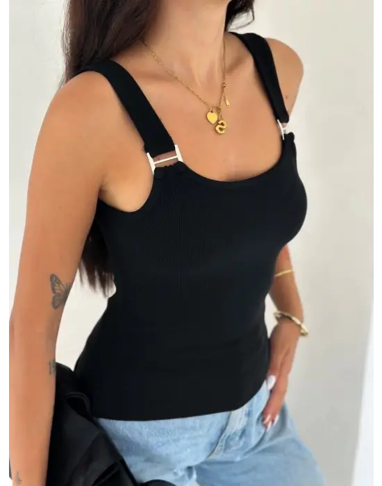 Ottoman Toka Askılı Bluz Siyah S4194