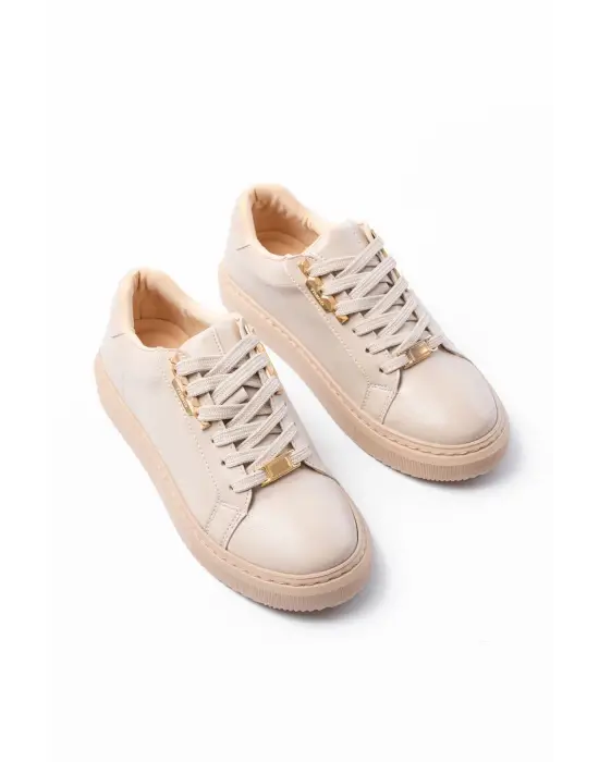 P-910 Bej Bağcıklı Taban Dikişli Günlük Kadın Spor