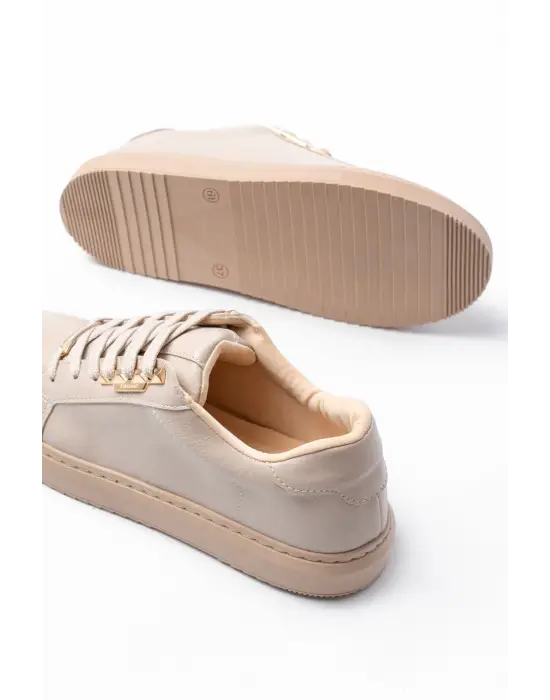 P-910 Bej Bağcıklı Taban Dikişli Günlük Kadın Spor