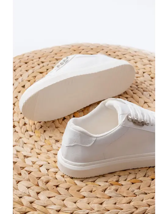 P-910 Beyaz Bağcıklı Taban Dikişli Günlük Kadın Spor