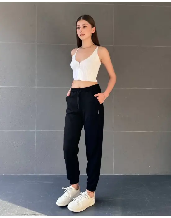 Paça Lastikli Rahat Kumaş Eşofman Siyah