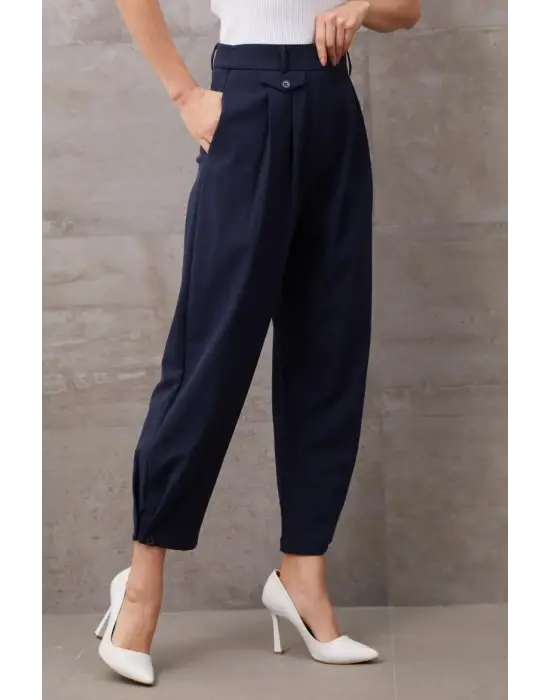 Paçası Düğmeli Yüksek Bel Pantolon