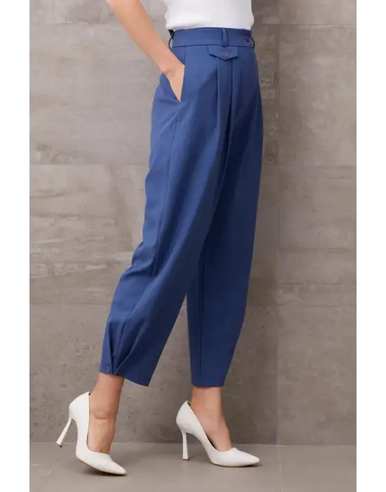 Paçası Düğmeli Yüksek Bel Pantolon