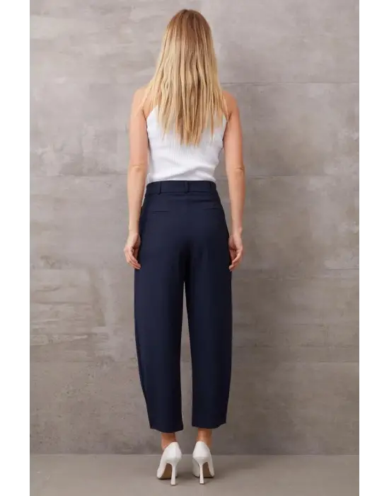 Paçası Düğmeli Yüksek Bel Pantolon