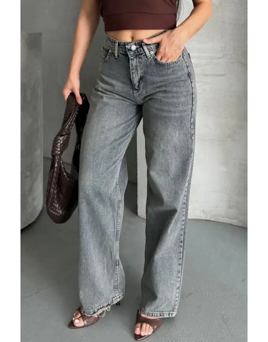 Palazzo Bıyık Kar Yıkama Buz Mavi Jeans Pantolon D2008