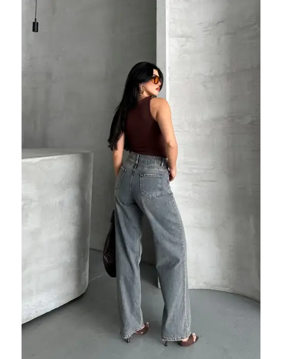 Palazzo Bıyık Kar Yıkama Buz Mavi Jeans Pantolon D2008