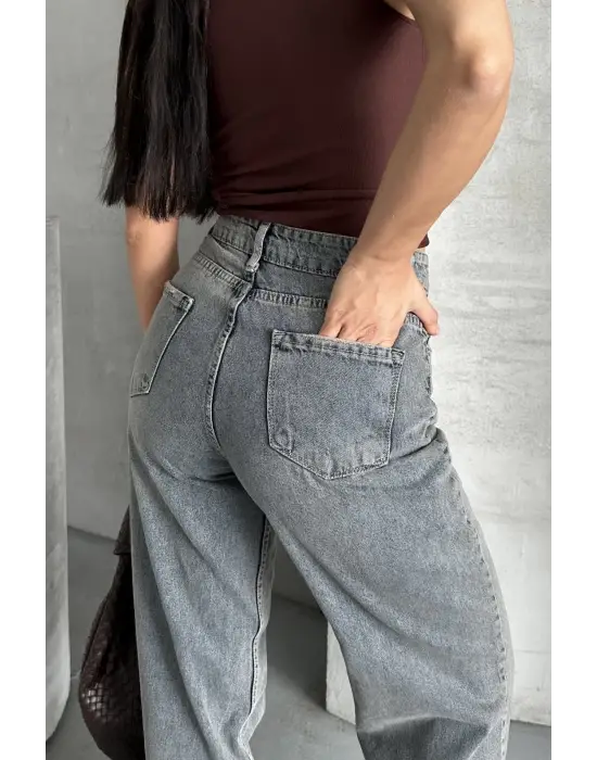 Palazzo Bıyık Kar Yıkama Buz Mavi Jeans Pantolon D2008