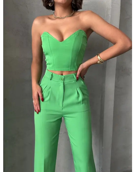 Palazzo Pantolonlu Alt Üst Takım Yeşil