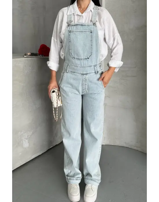 Pantolon Kar Yıkama Salopet Mavi D2514