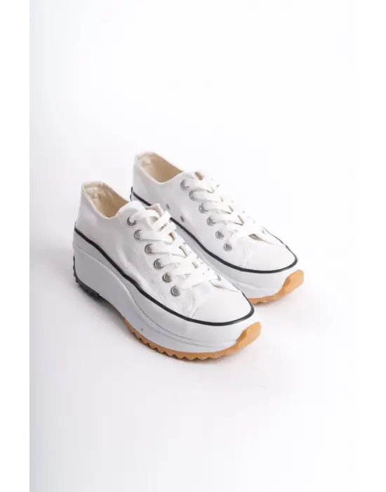Parıs Bağcıklı Ortopedik Taban Kadın Sneaker Spor Ayakkabı  Bt - Beyaz