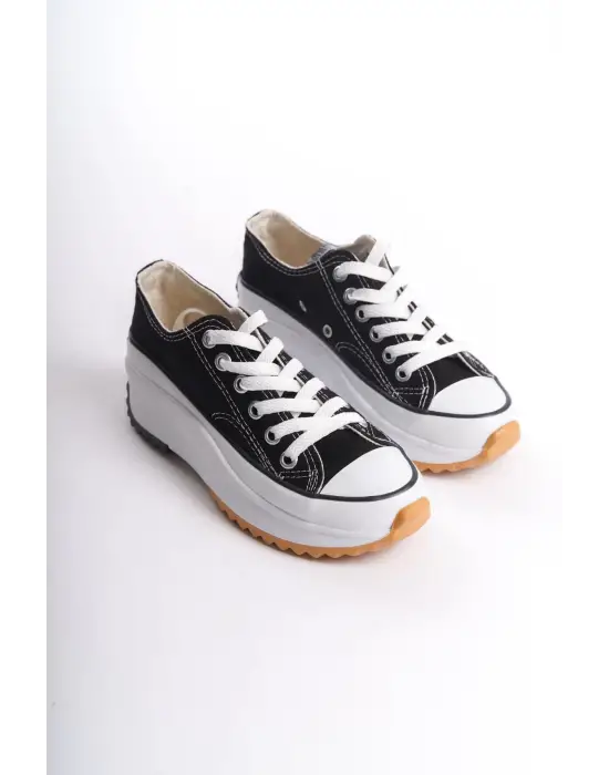 Parıs Bağcıklı Ortopedik Taban Kadın Sneaker Spor Ayakkabı  Bt - Siyah